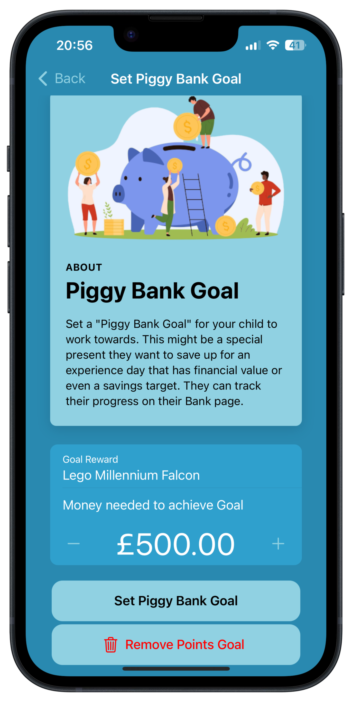 Setting a piggy bank goal